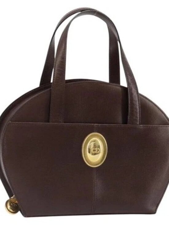 DIOR Handbags - Christian Dior Hand Bag Leather Brown Gold Auth 185163